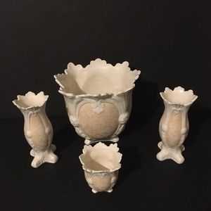Vintage cream peach vase planter set